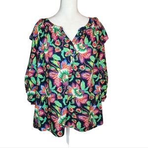 Xirena Kiarna Top in Navy Multi Floral Ruffled Half Sleeve Size Medium